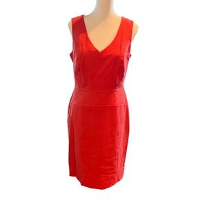 Simone Red Sleeveless V Neck Cotton Blend Sheath Dress Size 8 Made in Canada